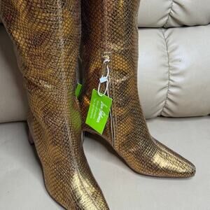 Sam Edelman Gold Snakeskin Pointed Toe Tall Boots Size Six Excellent Condition